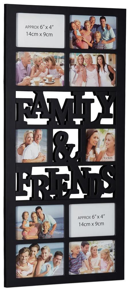Fotorám Family and Friends na 10 fotiek, čierny, 75x35cm