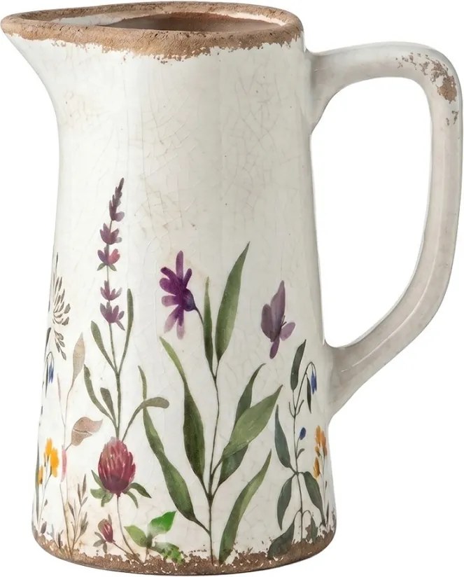 Dekoratívny keramický džbán s lúčnymi kvetmi Rustic Flora - 16*11*20 cm
