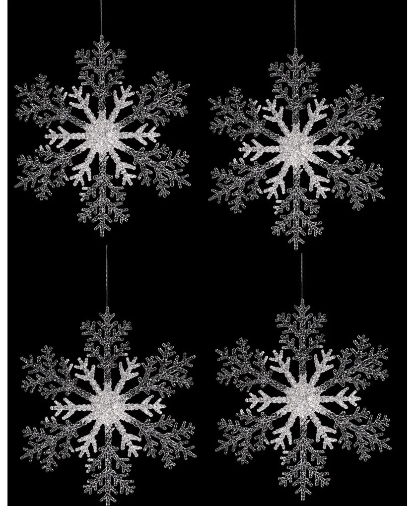 Súprava vianočná dekorácia Vločka, 4 ks, strieborná, 23 x 1 x 26 cm