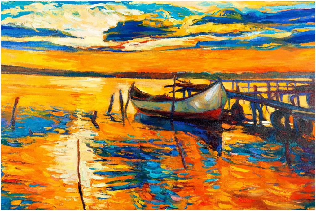 Obraz - Loďka pri západe slnka (90x60 cm)