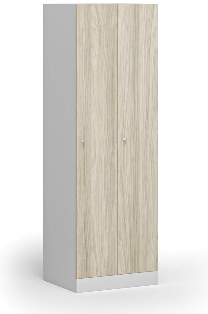 Kovová šatníková skrinka S1, 2-dverová, 1850 x 600 x 500 mm, cylindrický zámok, laminované dvere, dub prírodný