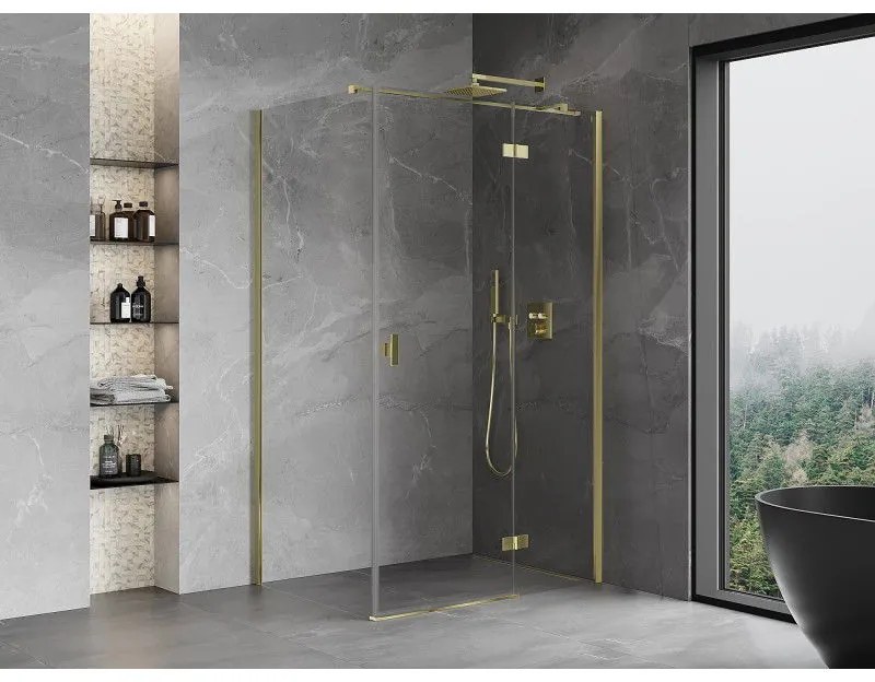 Mexen Mist H T, sprchový kút s výklopnými dverami pravý 115 x 110 cm, číre sklo, zlatá, 8A5T-115-110-50-00-P