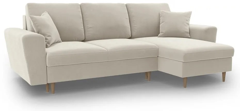 Béžová zamatová rozkladacia/s úložným priestorom rohová pohovka Kyoto – Cosmopolitan Design