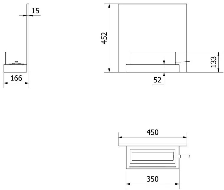 Závesný biokrb na stenu so sklom Plank