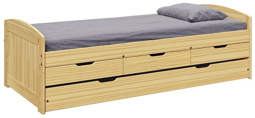 Posteľ s výsuvnou prístelkou, prírodná, 90x200, MARINELLA NEW
