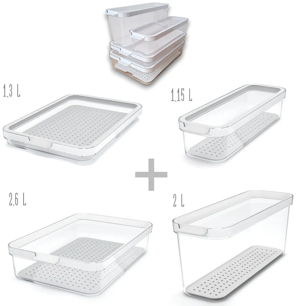 Rotho Súprava 4 ks organizérov do chladničky CAUMA - 1,15 l + 1,3 l + 2 l + 2,6 l