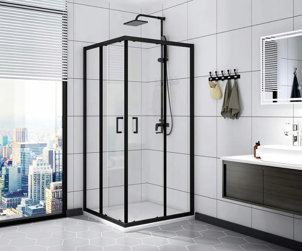 Calani Vito, sprchovací kút s posuvnými dverami 80 (dvere) x 80 (dvere) x 190 cm, 5/4 mm číre sklo, čierny profil, CAL-K6002