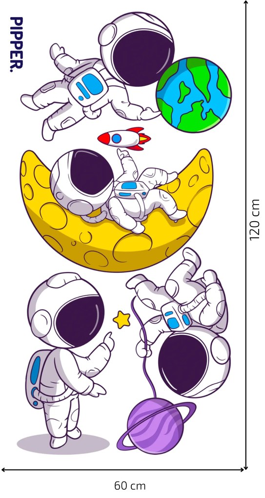 PIPPER. Textilná nálepka na stenu "Astronauti"