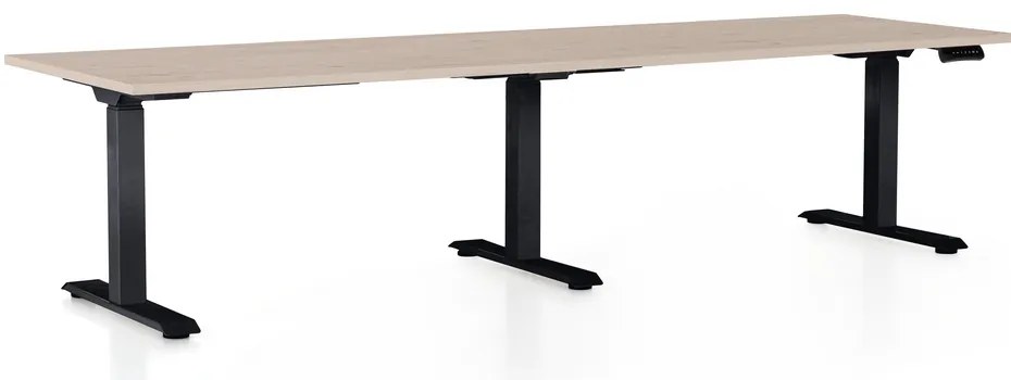 Výškovo nastaviteľný stôl OfficeTech Long, 260 x 80 cm, čierna podnož, dub