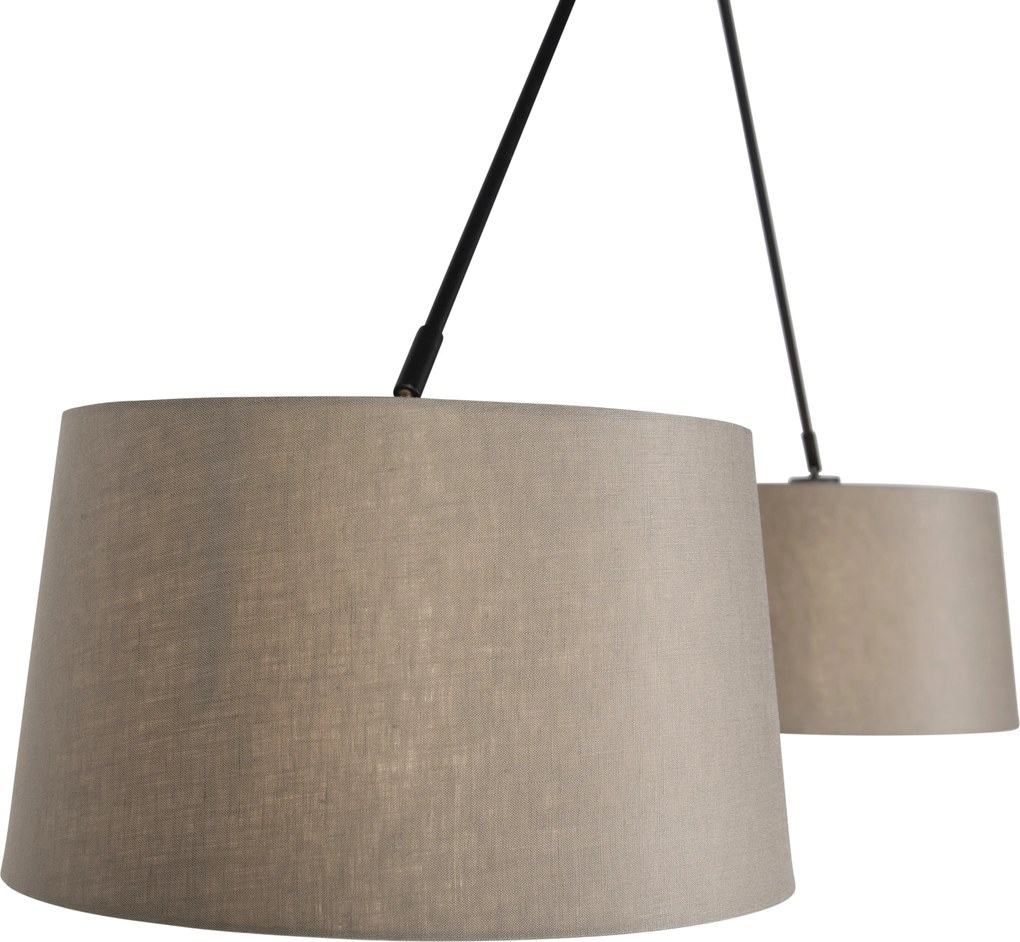 Závesné svietidlo čierne s tienidlami z ľanu taupe 35 cm 2-svetlo - Blitz