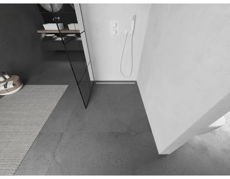 Mexen Kioto, Walk-In sprchová zástena 90 x 200 cm, 8mm sklo číre/čierny vzor, biely profil, 800-090-101-20-77