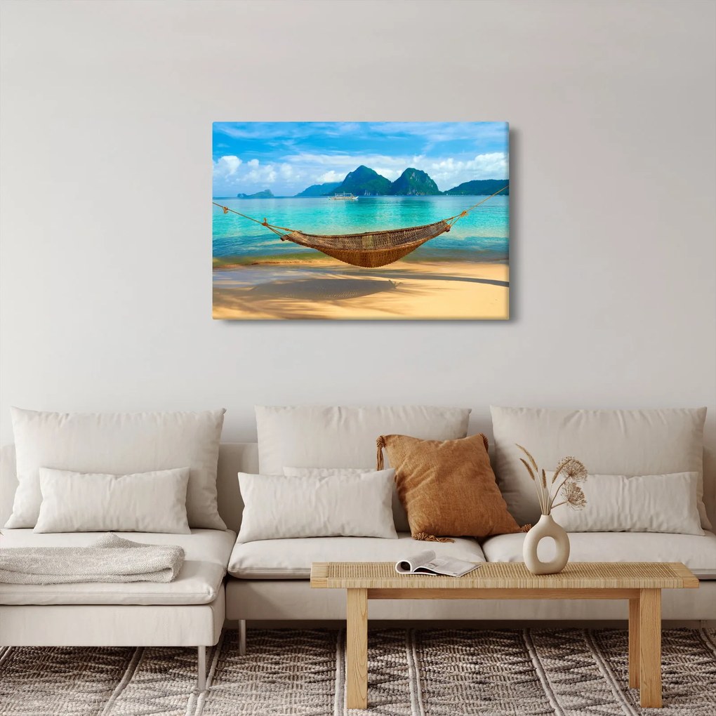 Obraz - Hojdacia sieť na pláži (90x60 cm)
