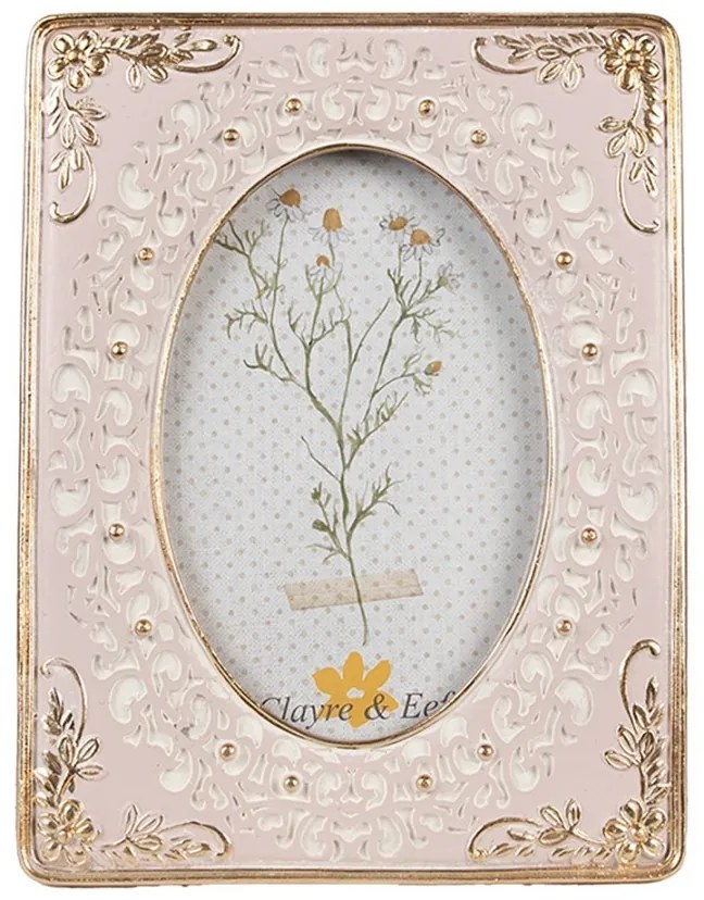 Ružovo- zlatý fotorámik s kvetinovým motívom - 15*2*20 cm / 10*15 cm