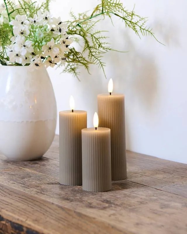 SIRIUS Dobíjecí voskové LED svíčky Smilla, šedá, 3set