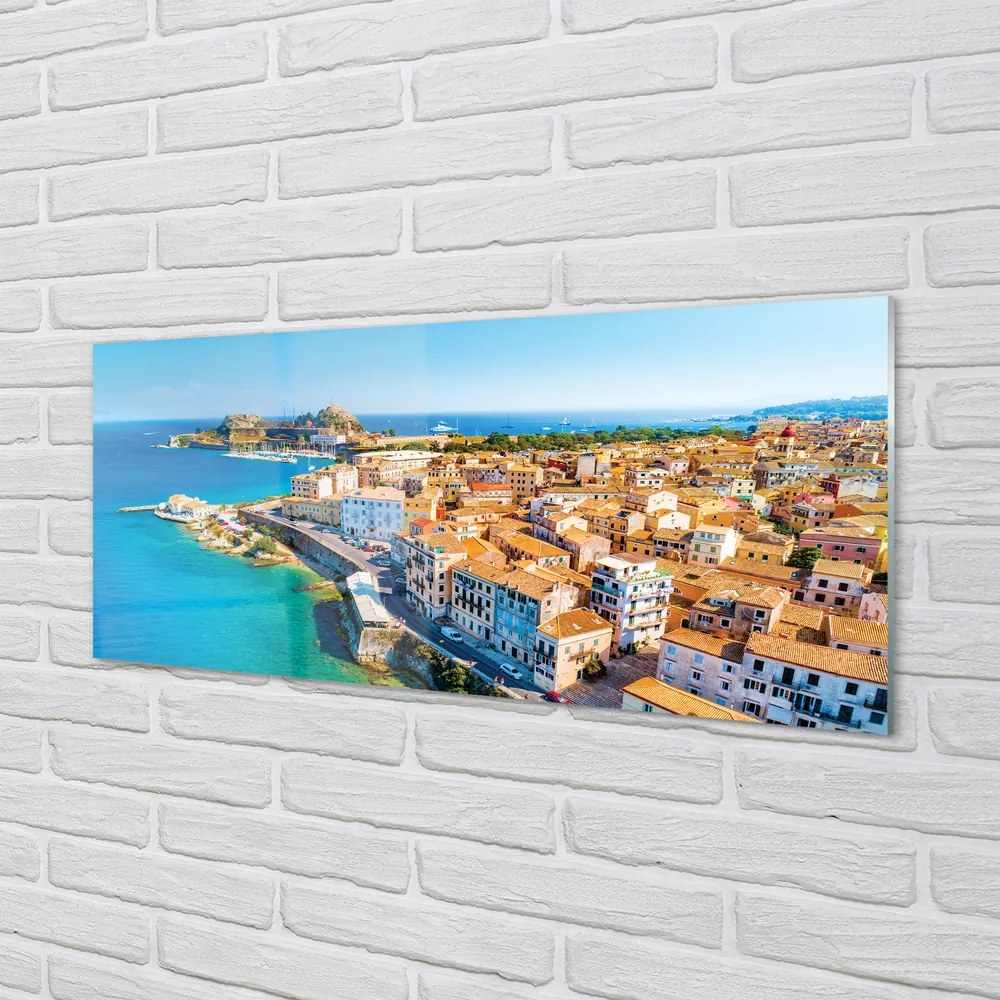 Obraz na akrylátovom skle Grécko morské pobreží mesto 120x60 cm