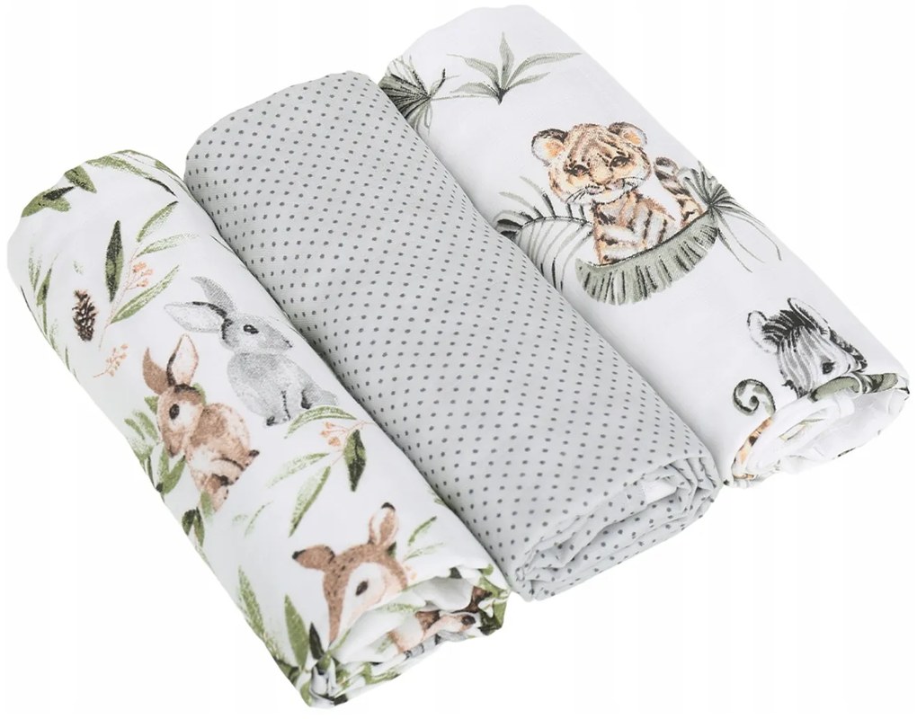 BabiM Mušelínové látkové plienky Premium Animals 60x75 3v1 Farba: sivá