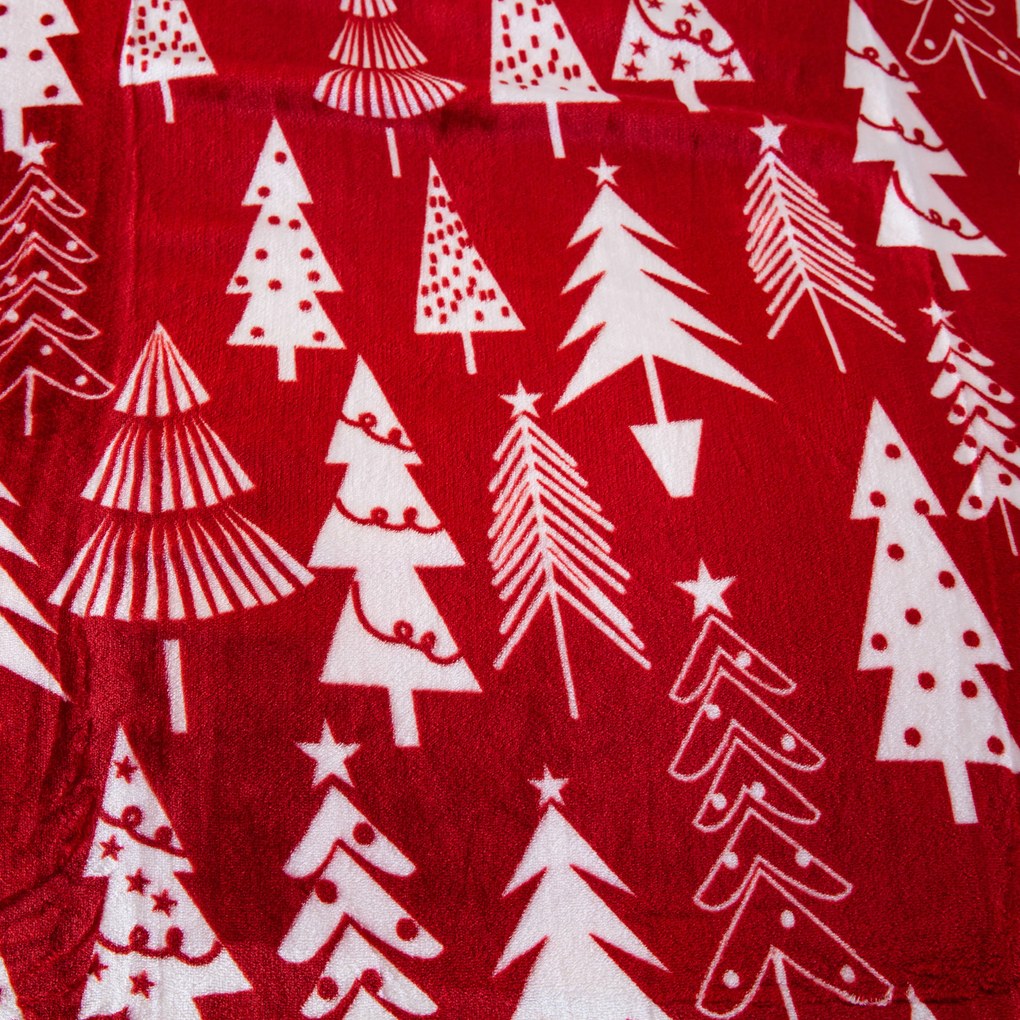 Vianočná mikroplyšová baránková deka CHRISTMAS TREES červená Rozmer: 200 x 220 cm