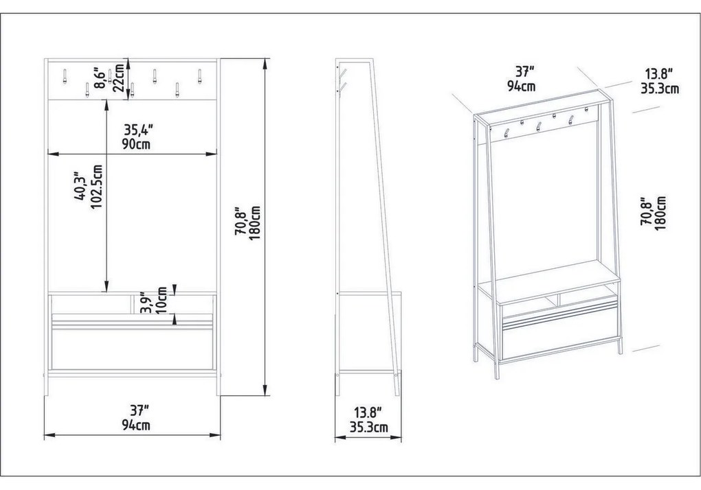 Vešiak s botníkom Devin Walnut and Black