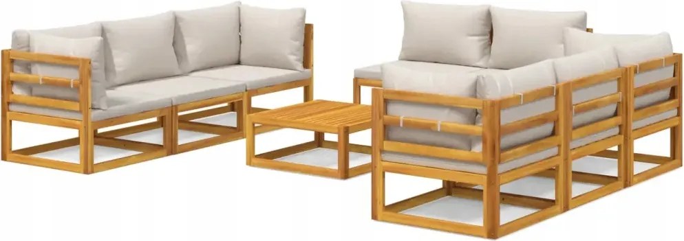 vidaXL 9-dielna záhradná sedacia súprava, svetlosivé vankúše, drevo