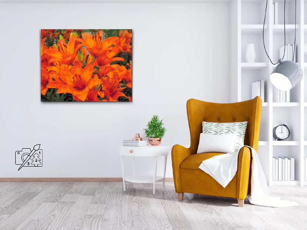 Gario Diamantové maľovanie Oranžové ľalie Rozmery: 50 x 40 cm, Rámovanie: Iba zrolované plátno, Diamanty: Štvorcové