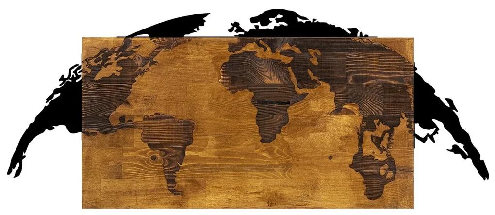 Nástenná drevená dekorácia WORLD MAP hnedá/čierna