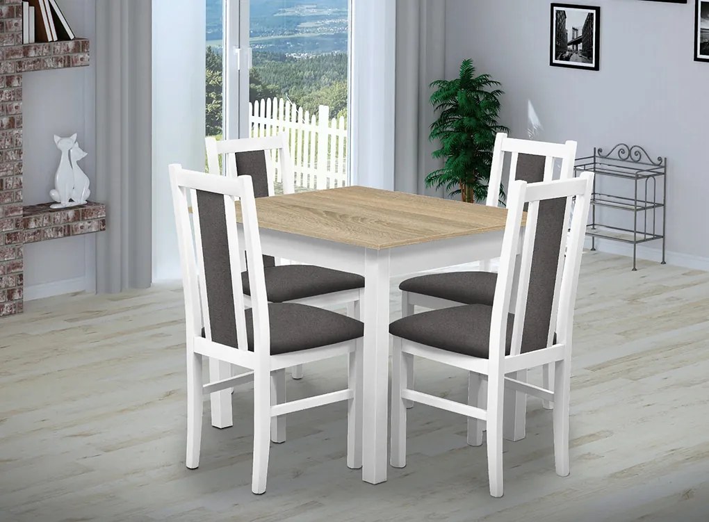 Nabytekmorava Jedálenský set Brooklyn pre 4 osoby, stôl 90x90 cm farba lamina: biela/dub sonoma, čalúnenie vo farbe: SCALA žltá 48
