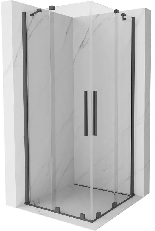 Mexen Velar Duo, sprchový kút s posuvnými dverami 80(dvere) x 80(dvere) cm, 8mm číre sklo, grafitový profil, 871-080-080-02-66