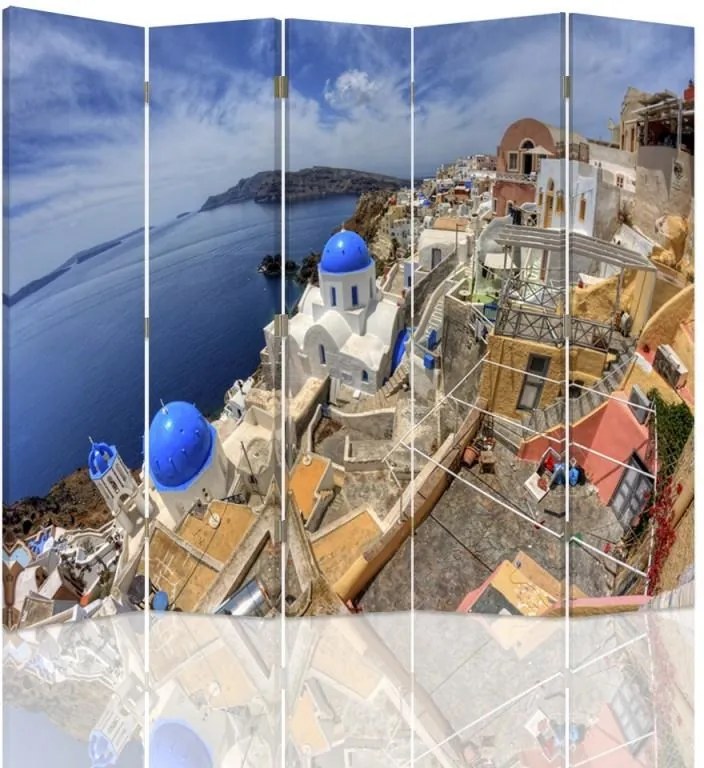 CARO Paraván - Santorini | päťdielny | obojstranný 180x150 cm