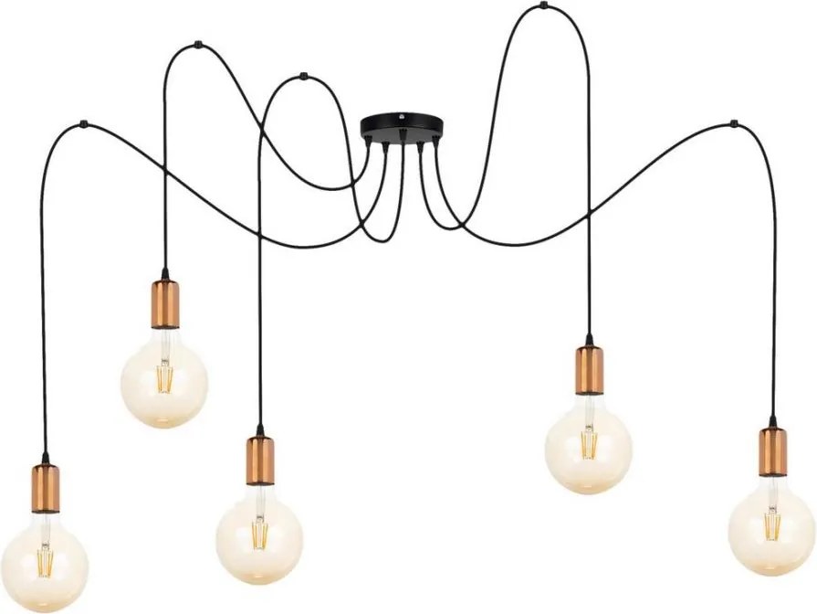 Luster na lanku MIROS 5xE27/60W/230V pavúk čierna/medená
