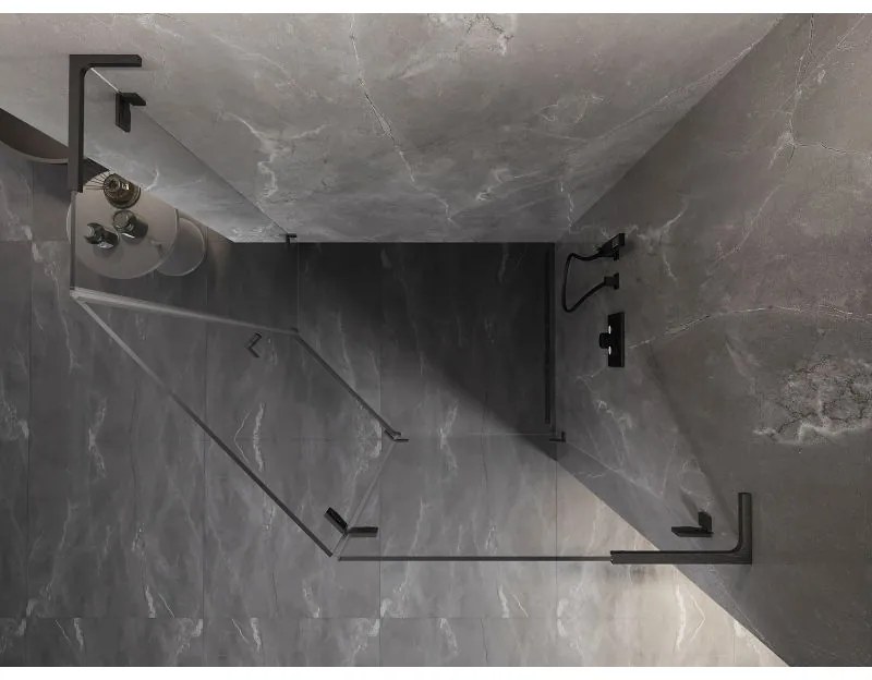 Mexen Lunar, L pravý výklopný päťuholníkový sprchový kút 90x80 cm, 8mm číre sklo, profil grafit brúsený, 831L-090P-080L-66-00-P