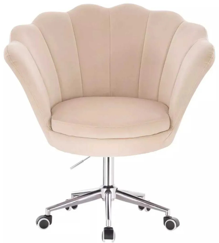 LuxuryForm DESIGN Kreslo FREY VELUR na striebornej podstave s kolieskami - krémové
