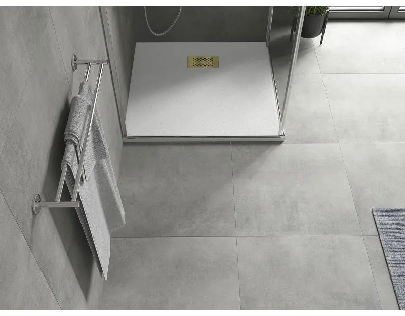 Mexen Hugo, štvorcová sprchová vanička SMC 70 x 70 cm, biela, zlatá krytka, 42107070-G