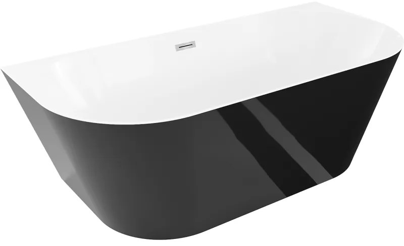 Mexen Oval Slim, voľne stojaca vaňa ku stene, 170 x 80 cm, biela-čierna, chrómový prepad, 52661708075-01