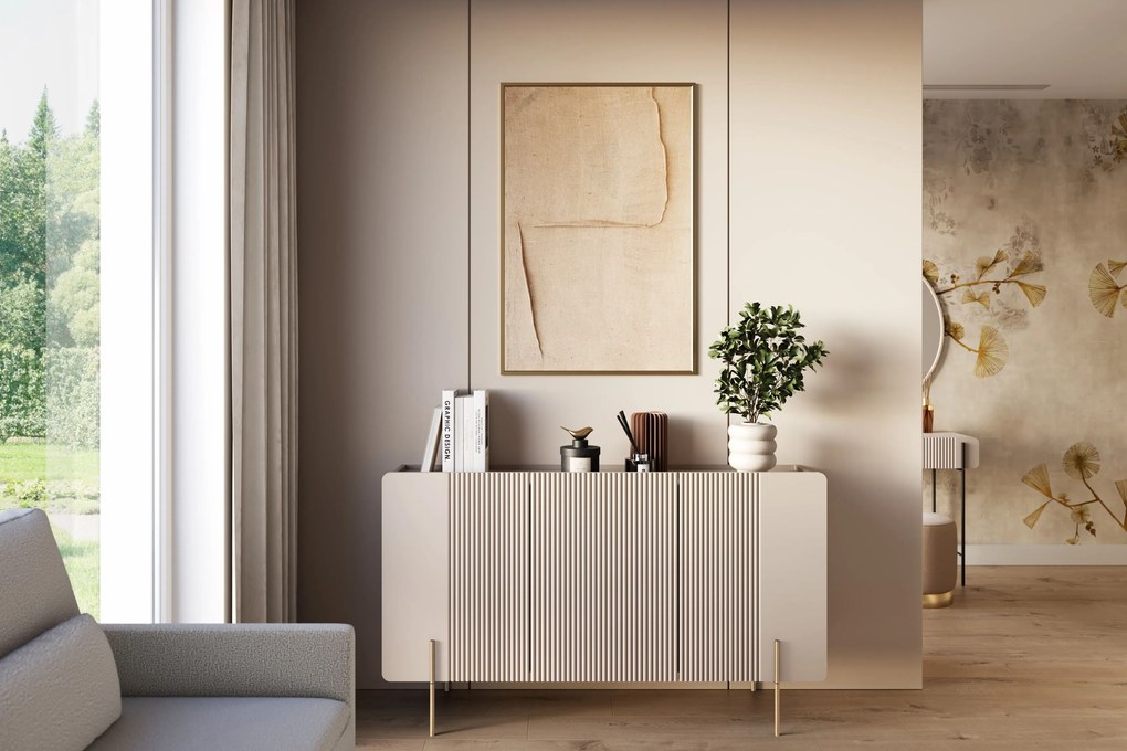 Komoda Malmi 150 cm - kašmírová / zlatá