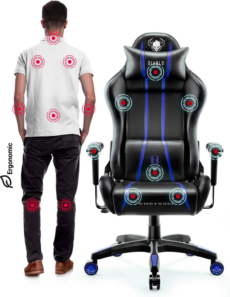 Herné kreslo z eko-kože Normal Size, čierny-modrý: Diablo X-One 2.0