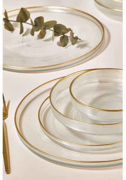 Jedálna súprava 24 ks, číre sklo so zlatým zdobením