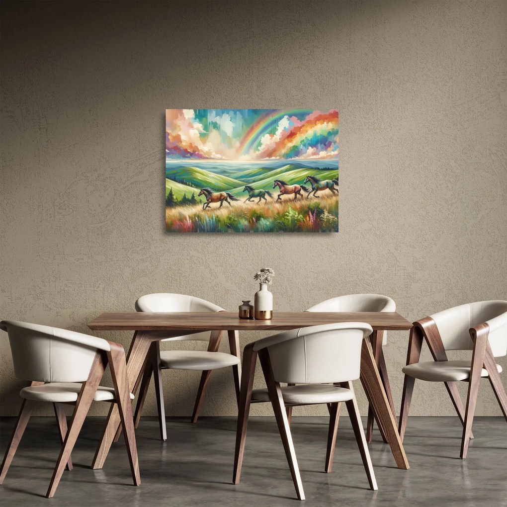 Sklenený obraz – Kone cválajúce krajinou (70x50 cm)
