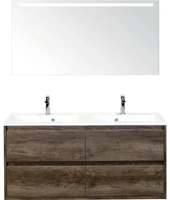 Kúpeľňová zostava Sanox Porto mramor zrkadlo 120 cm 4 zásuvky dub tmavý s LED