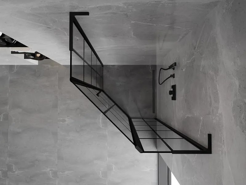 Mexen Mist L, päťuholníkový sprchový kút s krídlovými dverami, 100 x 100 cm, 8mm číre sklo, čierny profil, 8A8L-100-100-70-77-P