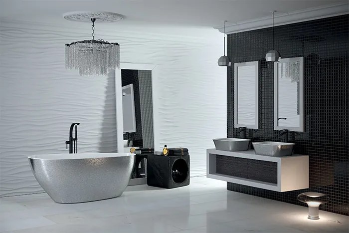 Besco Voľne stojaca vaňa z liateho mramoru Goya Glam 140x62 (160x70, 170x72) BESCO-Rozmery: 160x70,5, BESCO-Farba: Biela/strieborná