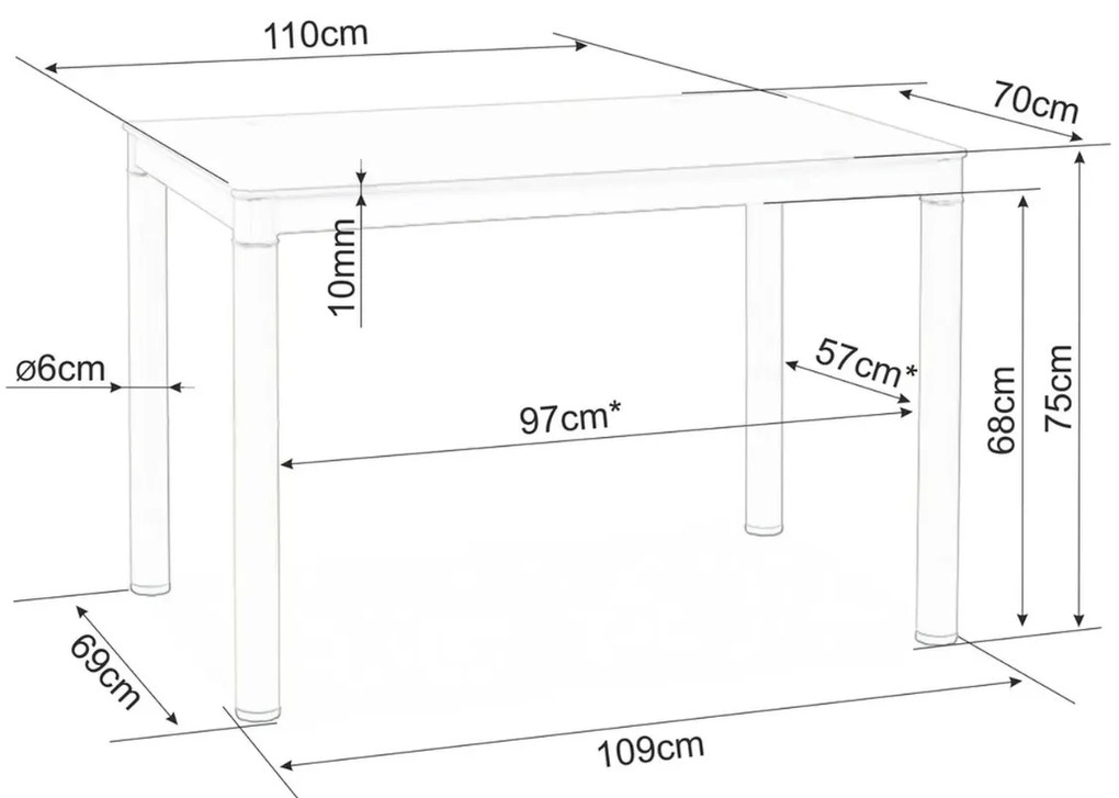 Jídelní stůl Galant 110 cm čiré sklo/bílý