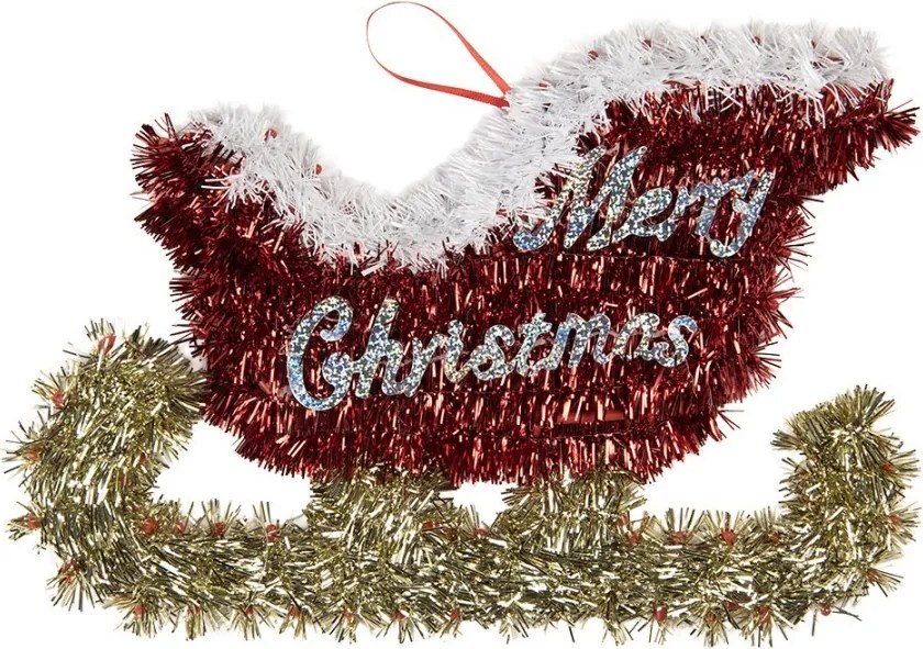 Vianočná závesná dekorácia červené sane Merry Christmas - 35*2*23 cm