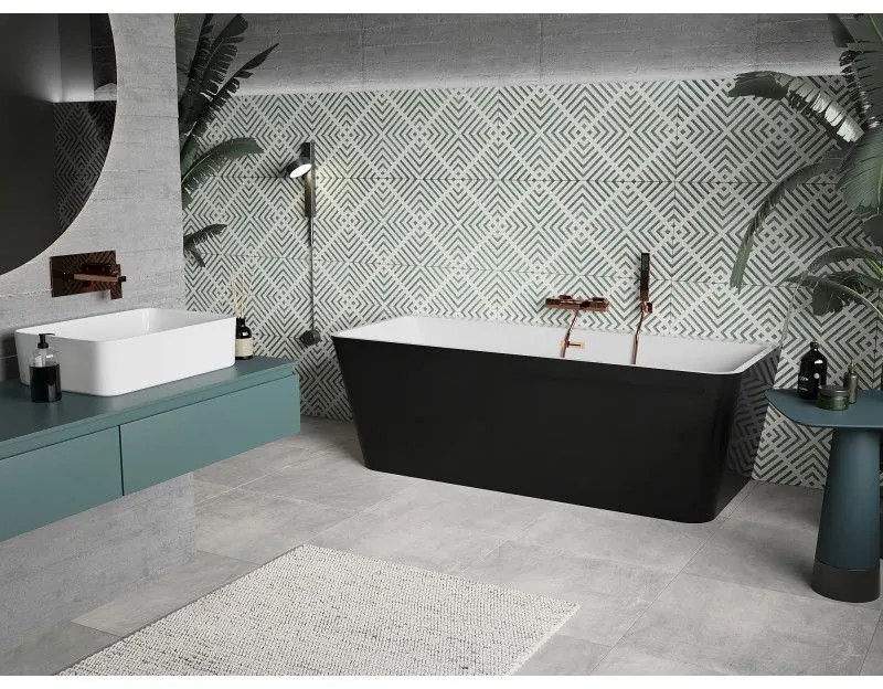 Mexen Volta, voľne stojaca nástenna vaňa 150 x 75 cm, biela-čierna, ružové zlato prepad, 51131507575-60