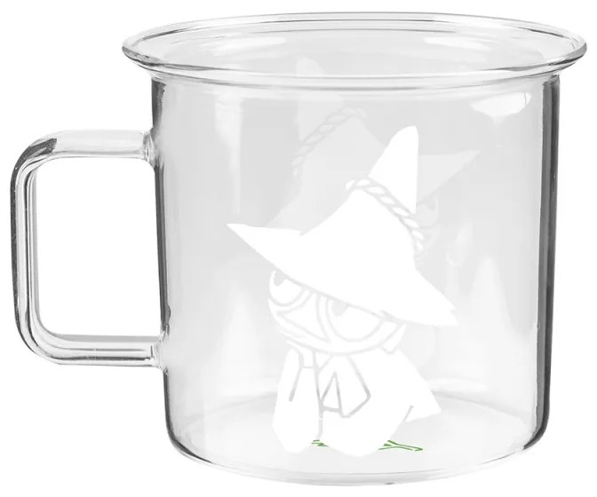 Sklenený hrnček Snufkin 0,35l, bielo-číry