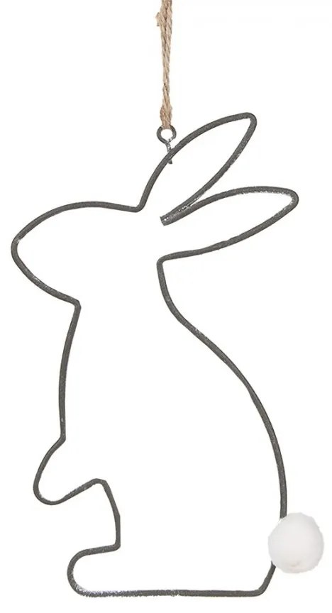 Šedá antik závesná dekorácia králik - 17*11 cm