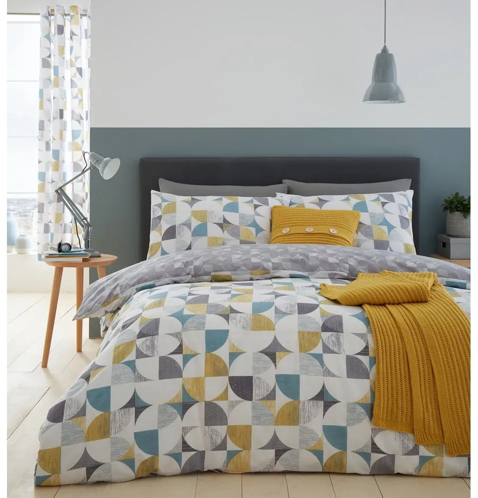 Sivé obliečky na dvojlôžko/predĺžené 230x220 cm Retro Circles – Catherine Lansfield