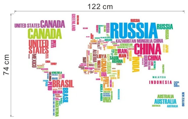 Veselá Stena Samolepka Farebná mapa Sveta