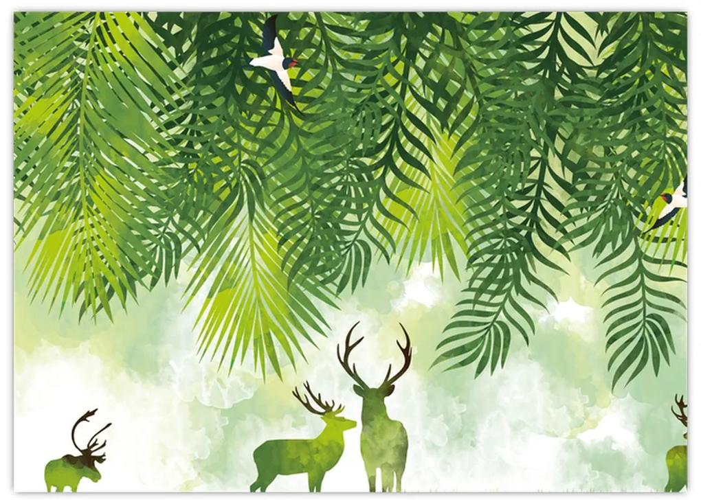 Sklenený obraz - Jelene v lese (70x50 cm)