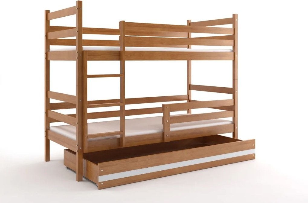 Poschodová posteľ - ERIK 2 - 190x80cm - Jelša - Biely