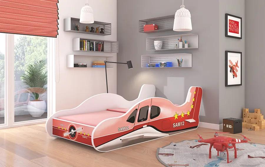 Dětská postel s matrací a roštem 140x70 Plane červená
